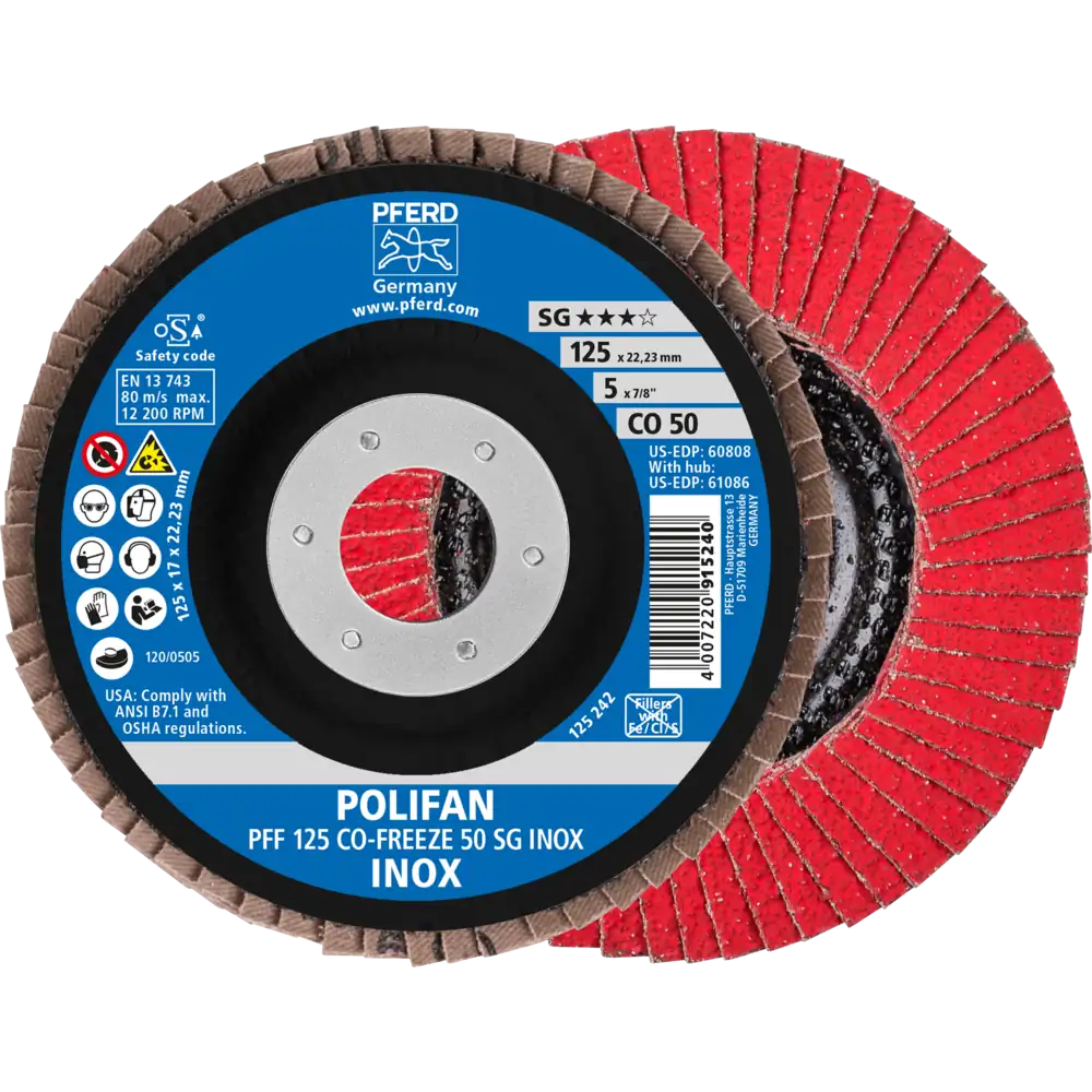 PFERD TOOLS POLIFAN Fächerscheibe PFF flach CO-FREEZE Leistungslinie SG INOX Edelstahl