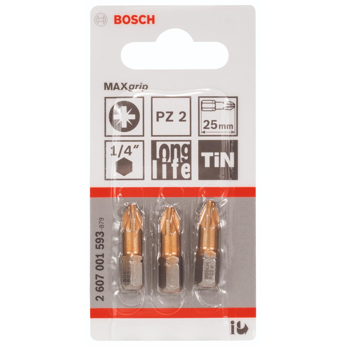 Bosch Schrauberbit Max Grip PZ 2, 25 mm, 3er-Pack
