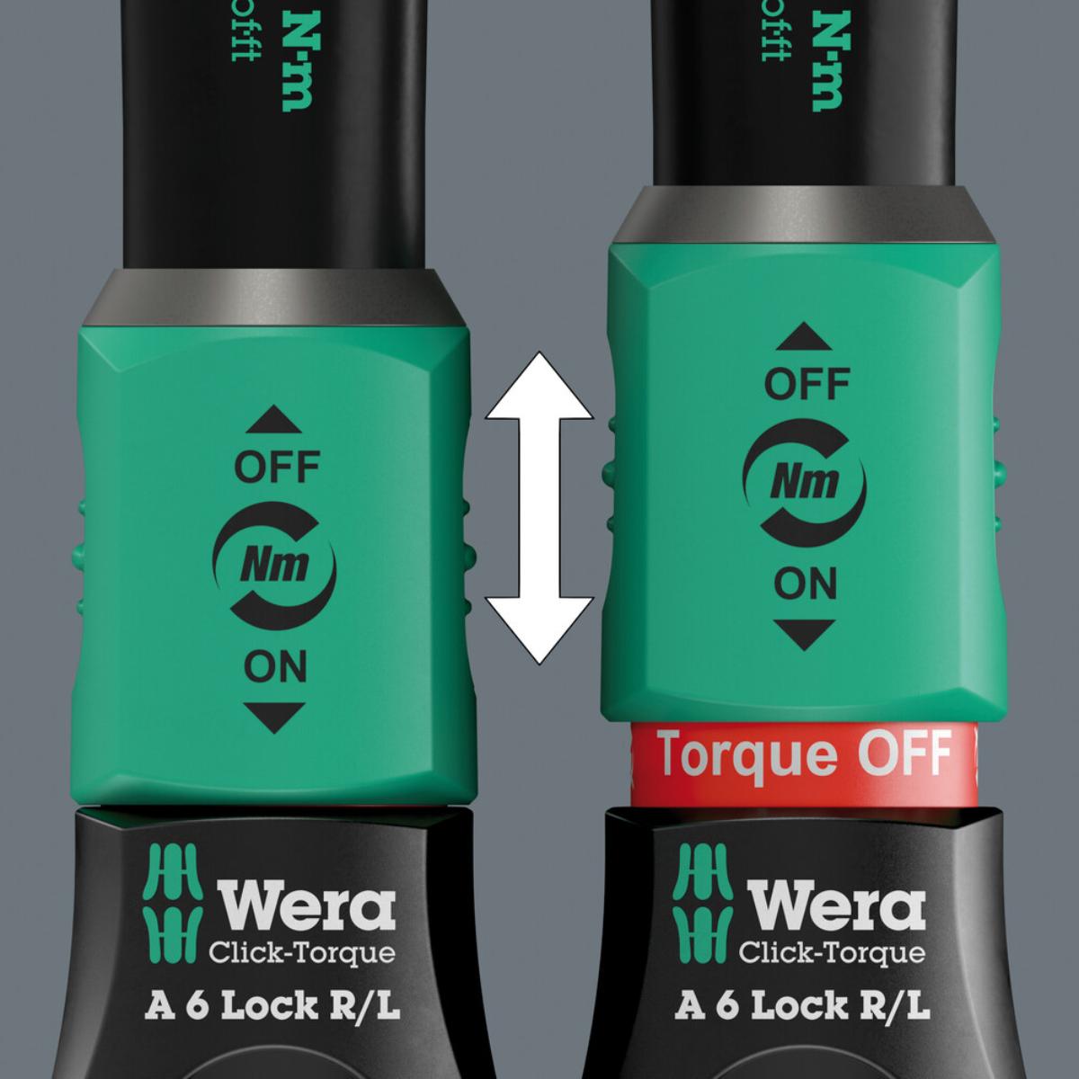 Wera Click-Torque Lock A 6 R/L Drehmomentschlüssel, einstellbar, Torque Lock Funktion, durchgehende Bit-Aufnahme (1/4 zoll), 2,5-25 Nm, 1/4 zoll x 2,5-25 Nm