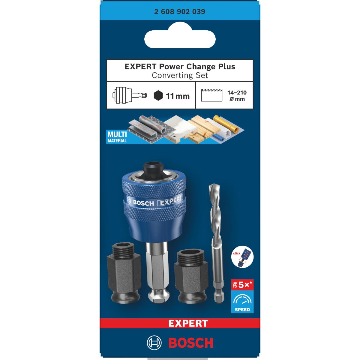 Bosch EXPERT Power Change Plus Umrüst-Set,HEX Schaft 11mm,HSS-G, 7,15x45x85mm,2 Adaptermuttern, 4-teiliges Set