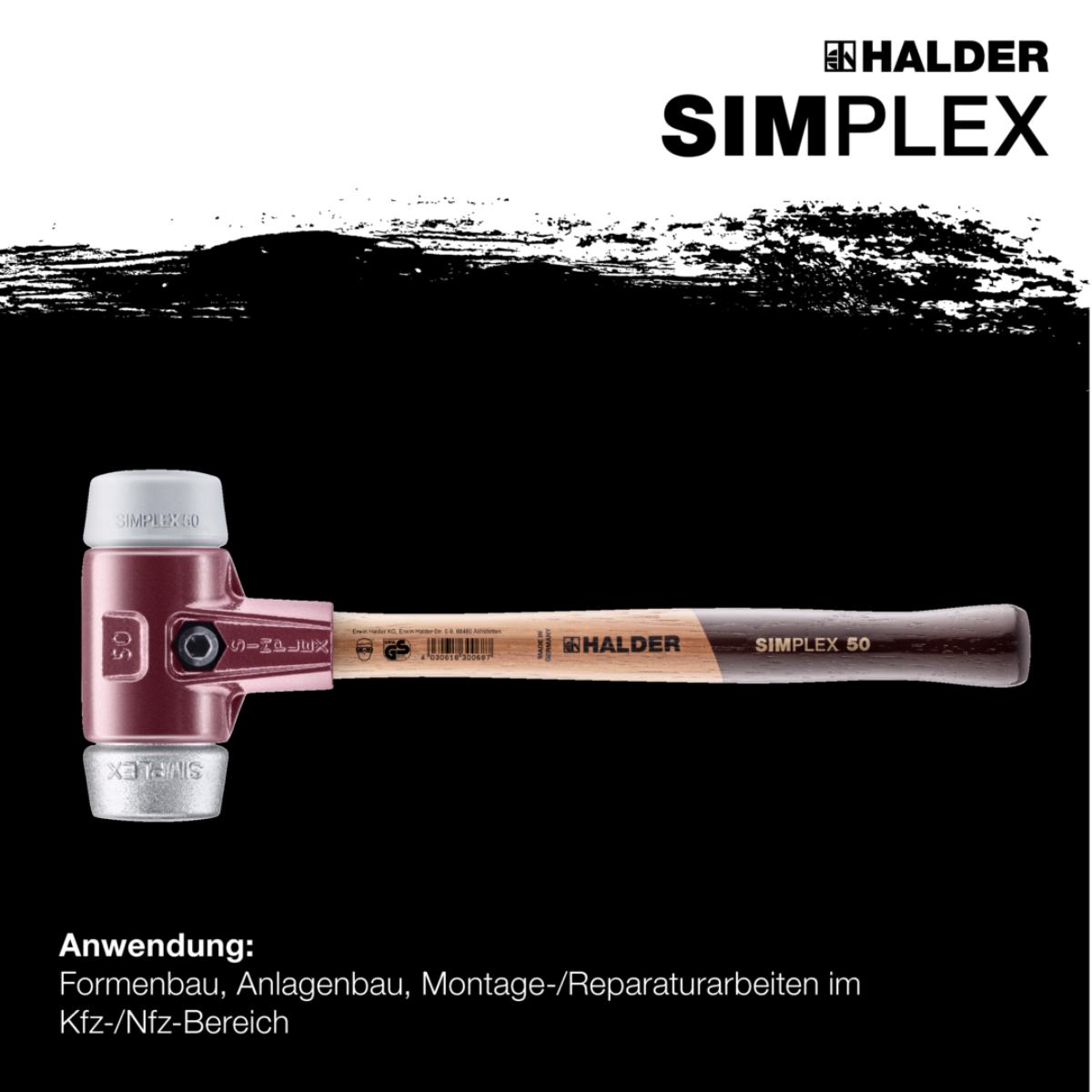 HALDER SIMPLEX - Schonhammer mit Tempergussgehäuse und hochwertigem Holzstiel, TPE-mid / Weichmetall