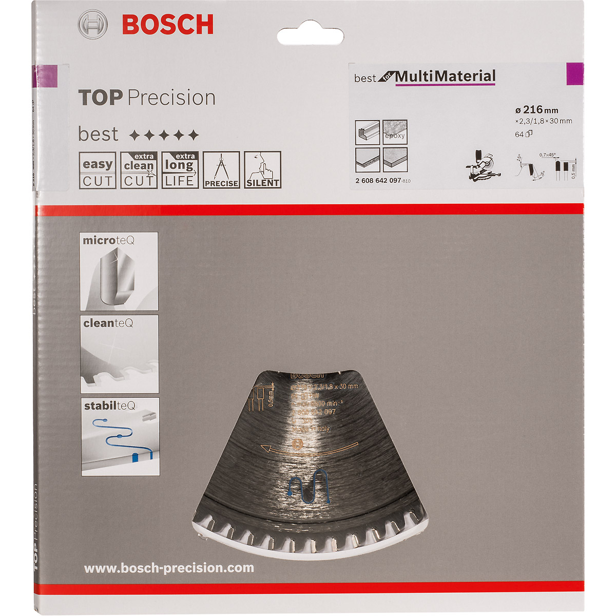 Bosch Kreissägeblatt Top Precision Best for Multi Material, 216 x 30 x 2,3mm, 64 Zähne
