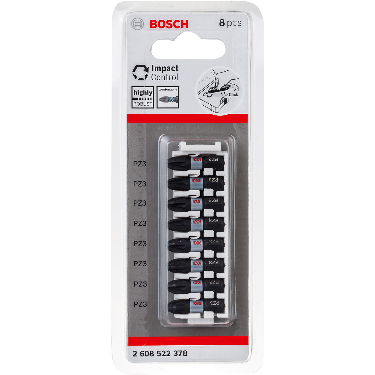 Bosch Schrauberbit-Set Impact Control, 8-teilig, mit PZ 3, 25 mm