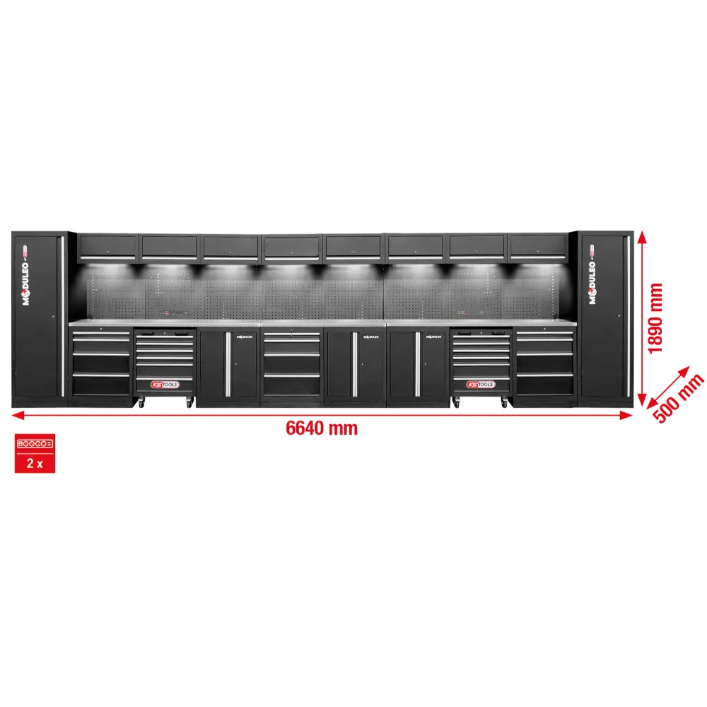 KS TOOLS Werkstatt-Schranksystem, gerade, 6640 x 500 mm, Variante 1