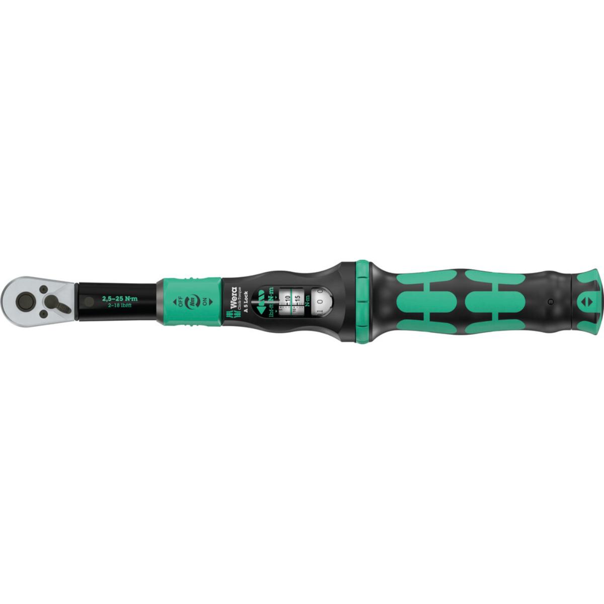 Wera Click-Torque Lock A 5 Drehmomentschlüssel, einstellbar, Torque Lock Funktion, Umschaltknarre, Rechtsanzug, 2,5-25 Nm, 1/4 zoll x 2,5-25 Nm