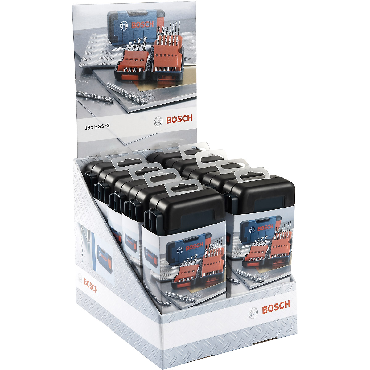 Bosch Display mit 10x18-tlg. Toughbox-Metallbohrer-Set HSS-G, DIN 338, 135° 1- 10 mm
