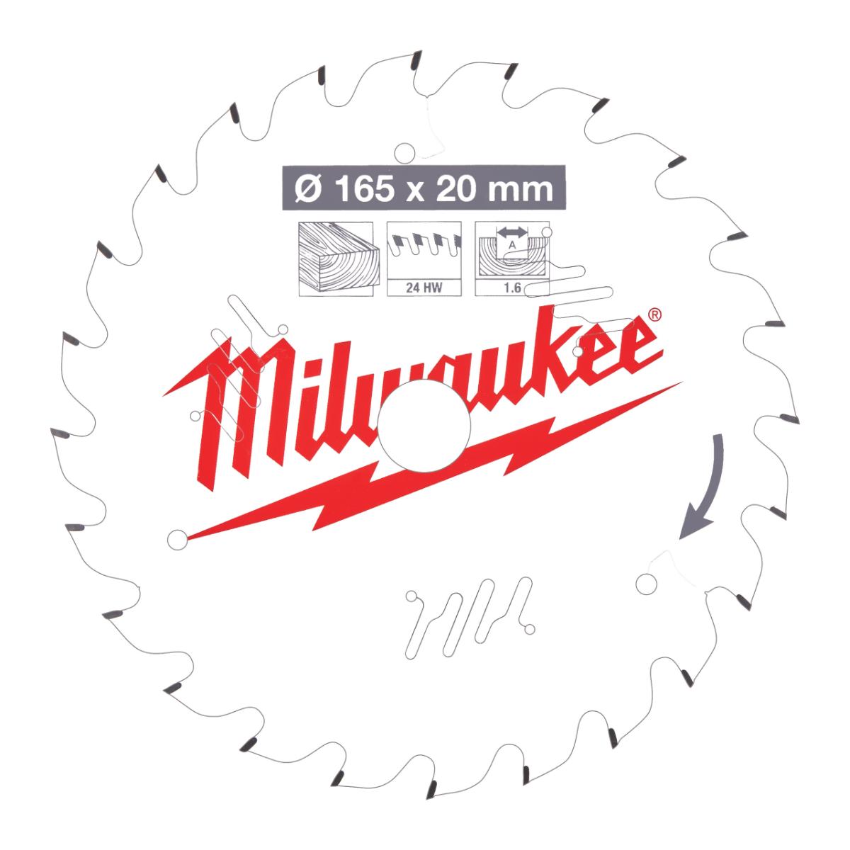 Milwaukee - Kreissägeblatt 165/20mm 24Z Holz - 4932471931