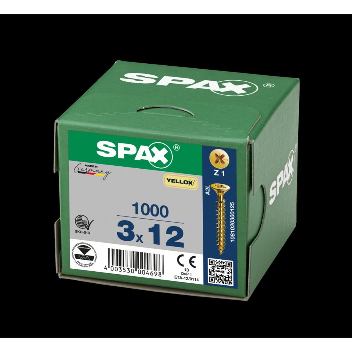 SPAX-S Senkkopf Bremsrippen Kreuzschlitz Z1 Vollgewinde YELLOX, 1000 Stück