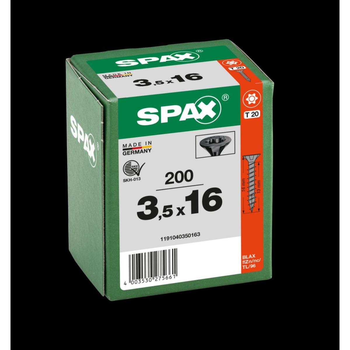 SPAX Senkmultikopf T-Star Plus T20 Vollgewinde schwarz verzinkt, 200 Stück