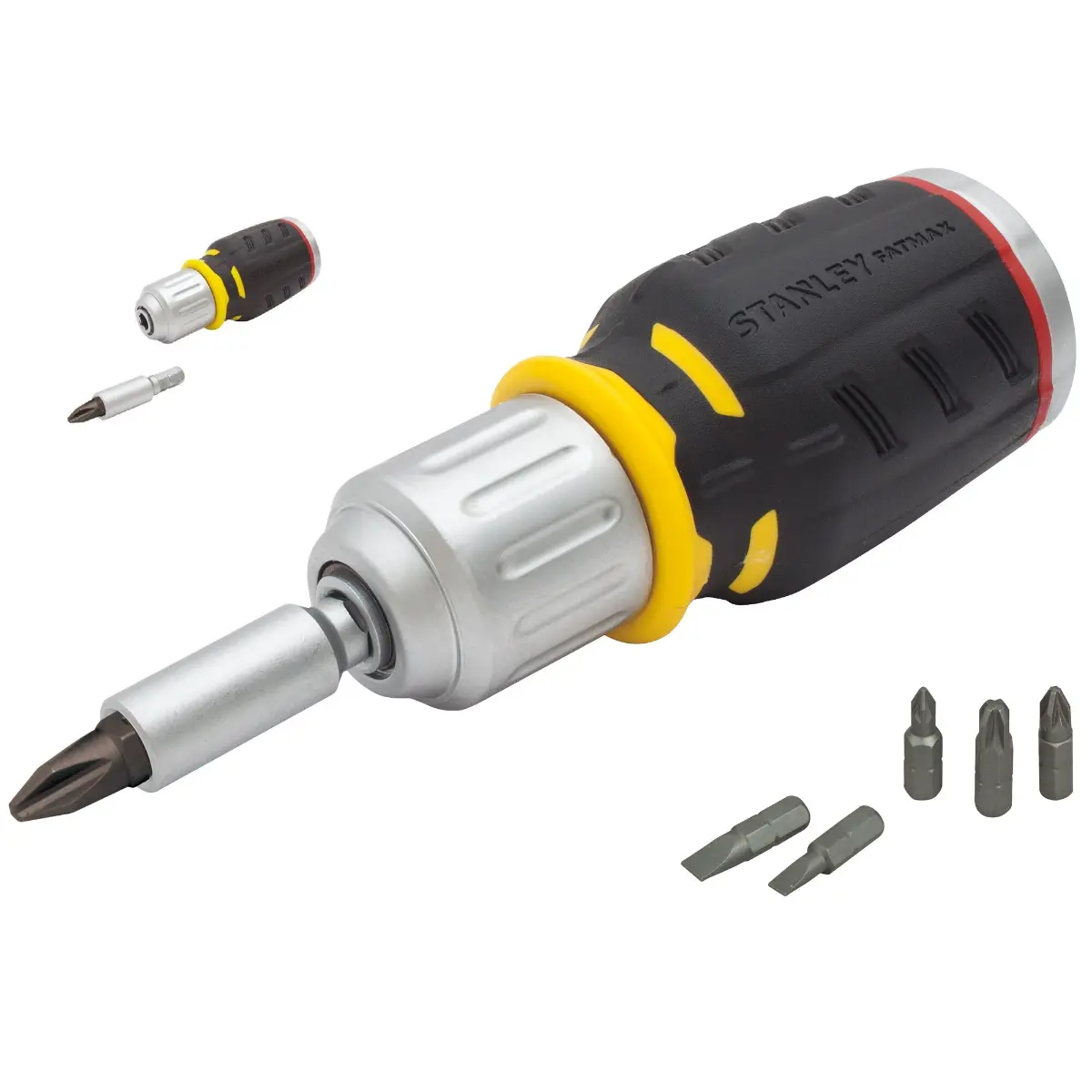 STANLEY FATMAX Bit-Schraubendreher kurz mit Ratsche 6 Bits: 5mm 6,5mm PH1, PH2, PZ1, PZ2