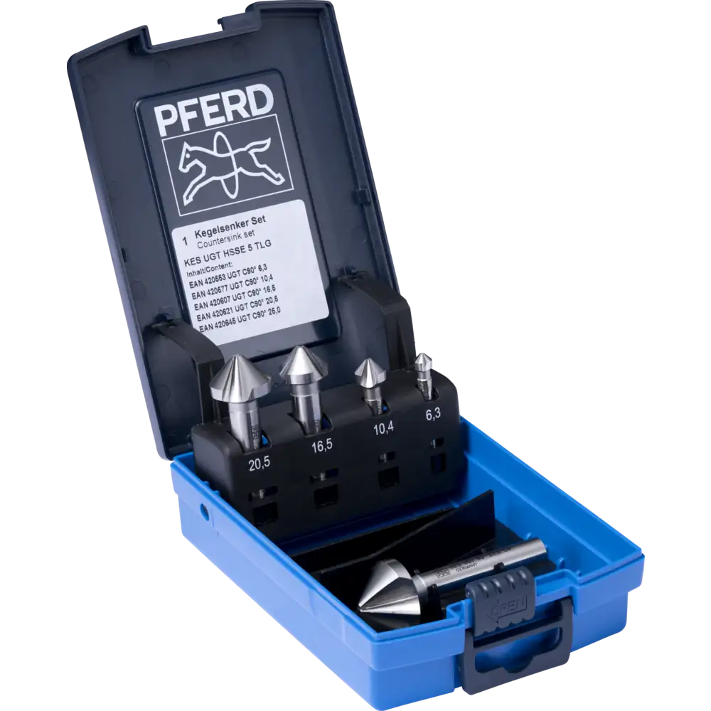 PFERD TOOLS HSSE-Kegelsenker-Set UGT 5-tlg. DIN 335 C 90° Ausführung Co5 mit Ungleichteilung