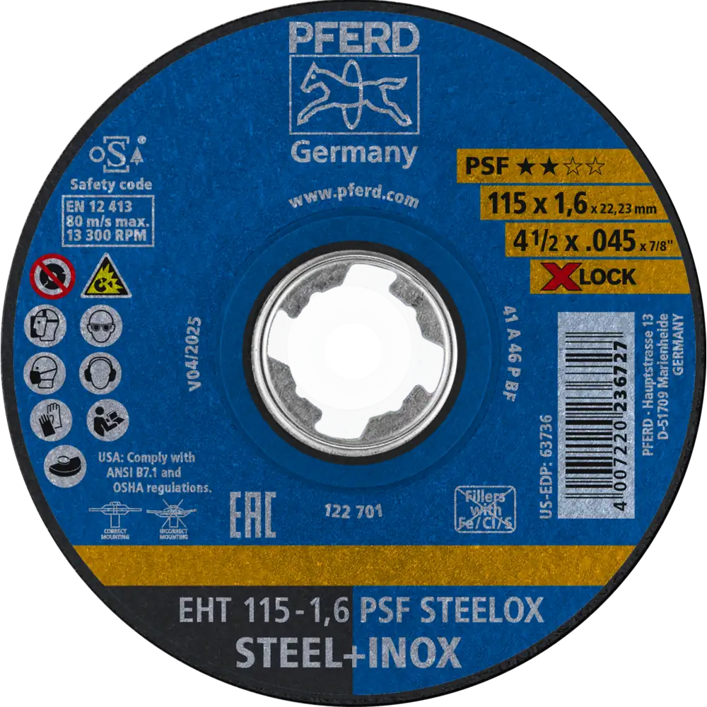 PFERD TOOLS Trennscheibe EHT X-LOCK gerade Universallinie PSF STEELOX für Stahl/Edelstahl