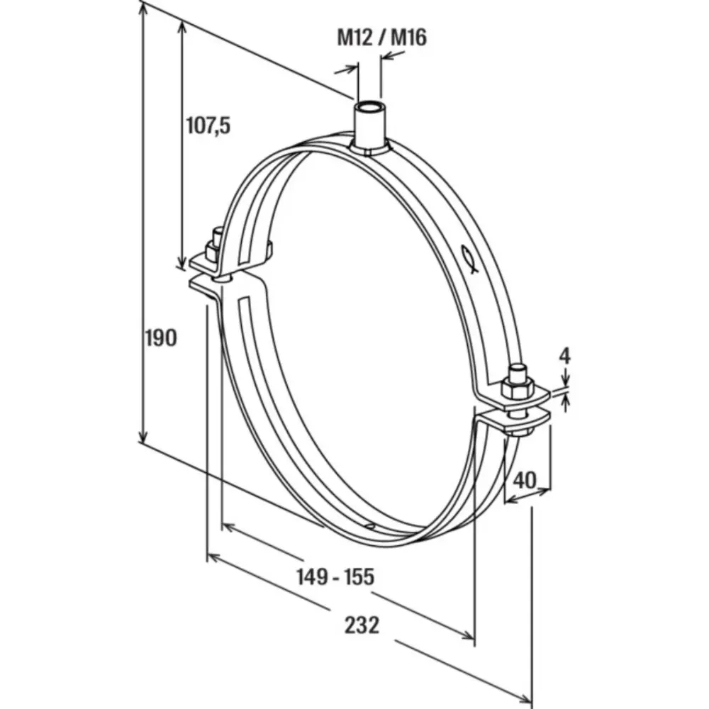 Fischer Massivrohrschelle FRSMN 149-155 M12/M16 ohne Einlage