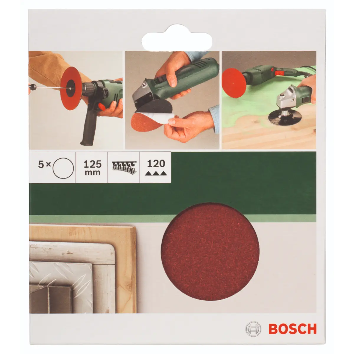 Bosch Schleifblatt-Set für Winkelschleifer und Bohrmaschine D= 125 mm, K= 120, 5-tlg.