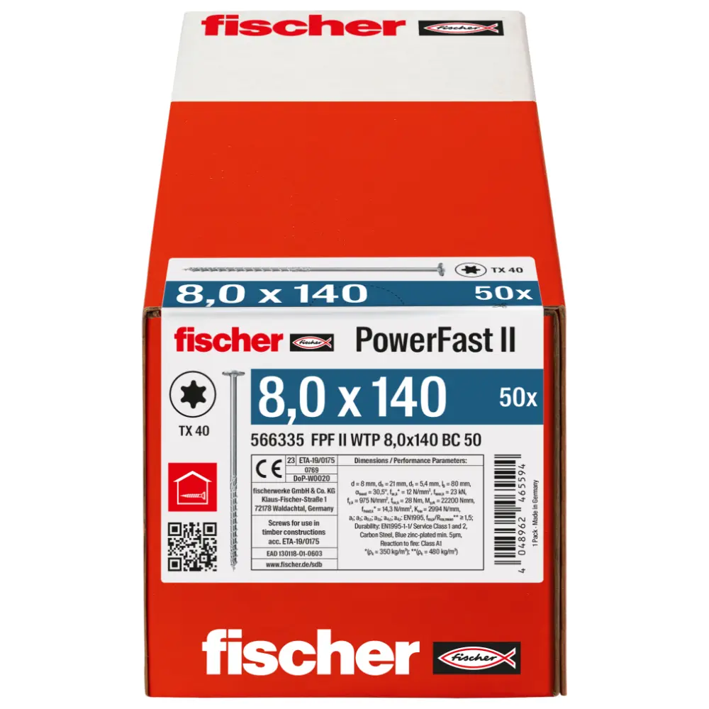 Fischer Holzbauschraube 8,0x140 FPF II WTP BC, Tellerkopf, Innenstern TX, Teilgewinde, blauverzinkt