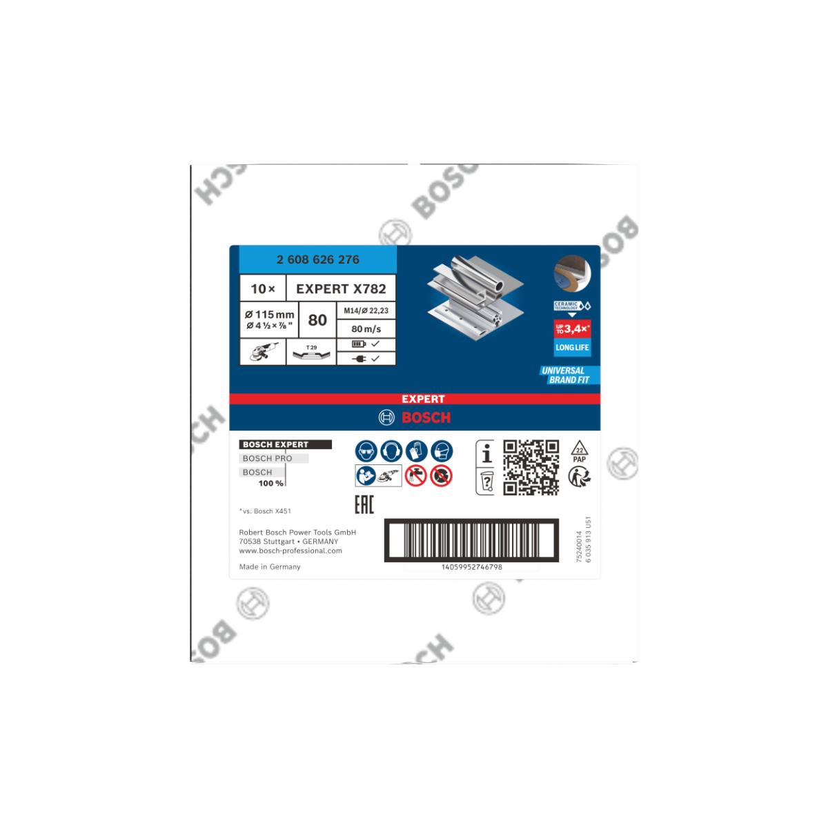 Bosch EXPERT X782 Fächerschleifscheibe, abgewinkelt, 115mm, K80, Bohrung 22,23mm,FlexLam