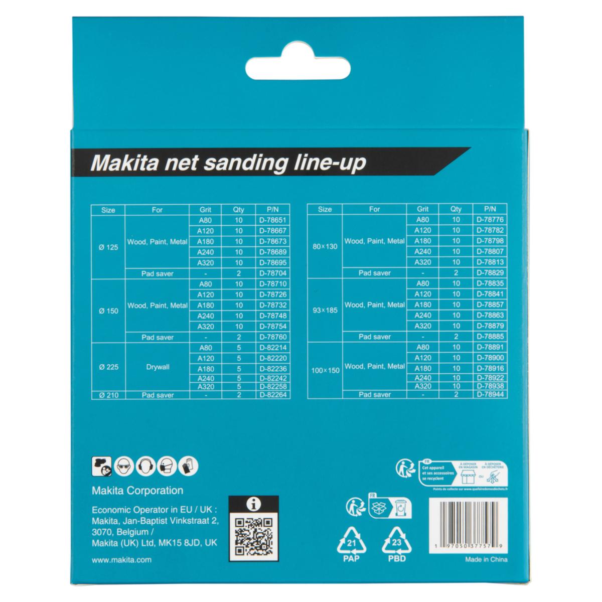 Makita Netzschleifmittel Ø 125 mm Körnung A80 - A240 Klett Gitter, 21-teiliges Set