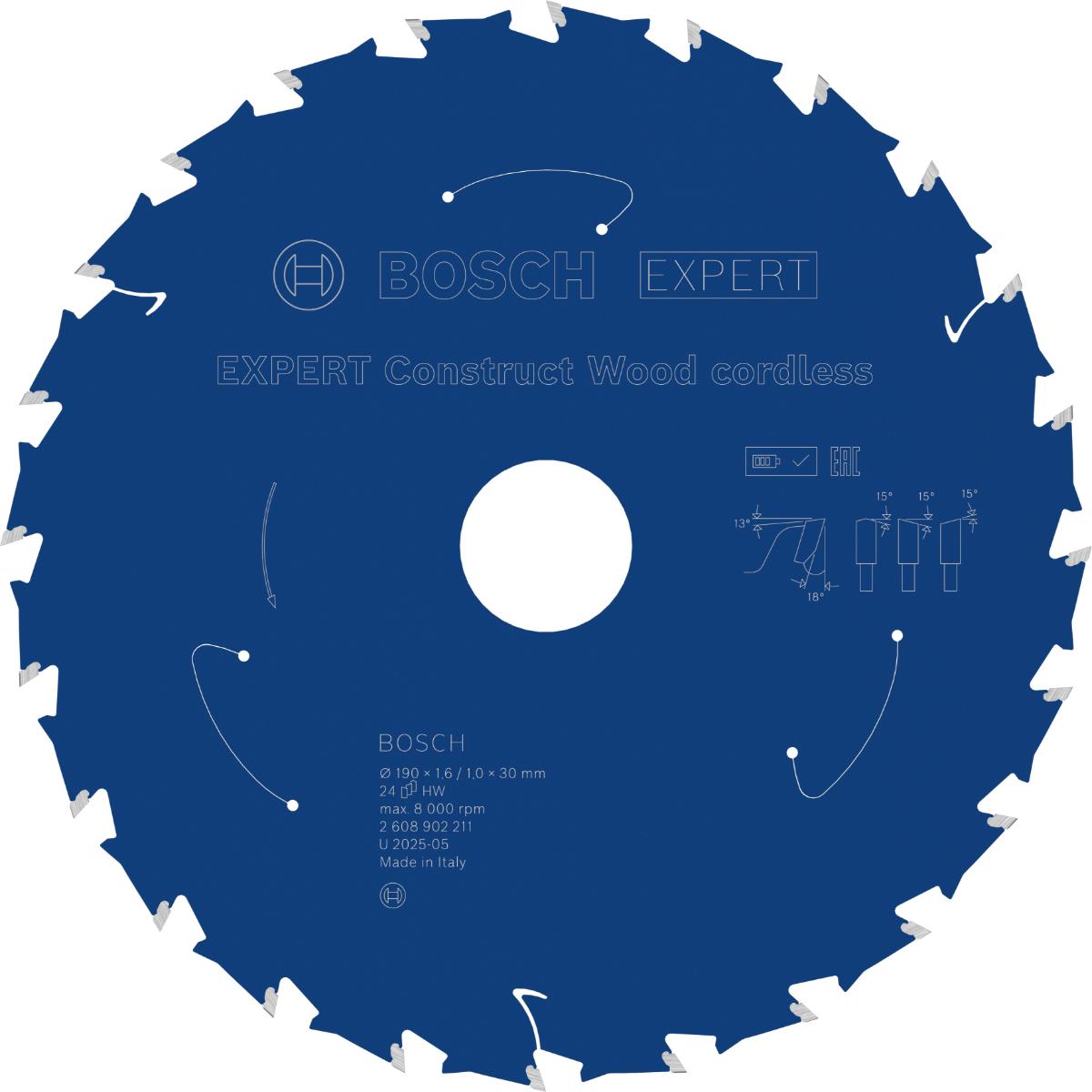 Bosch EXPERT Construct Wood Kreissägeblatt, 190x1,6x30 mm, T24
