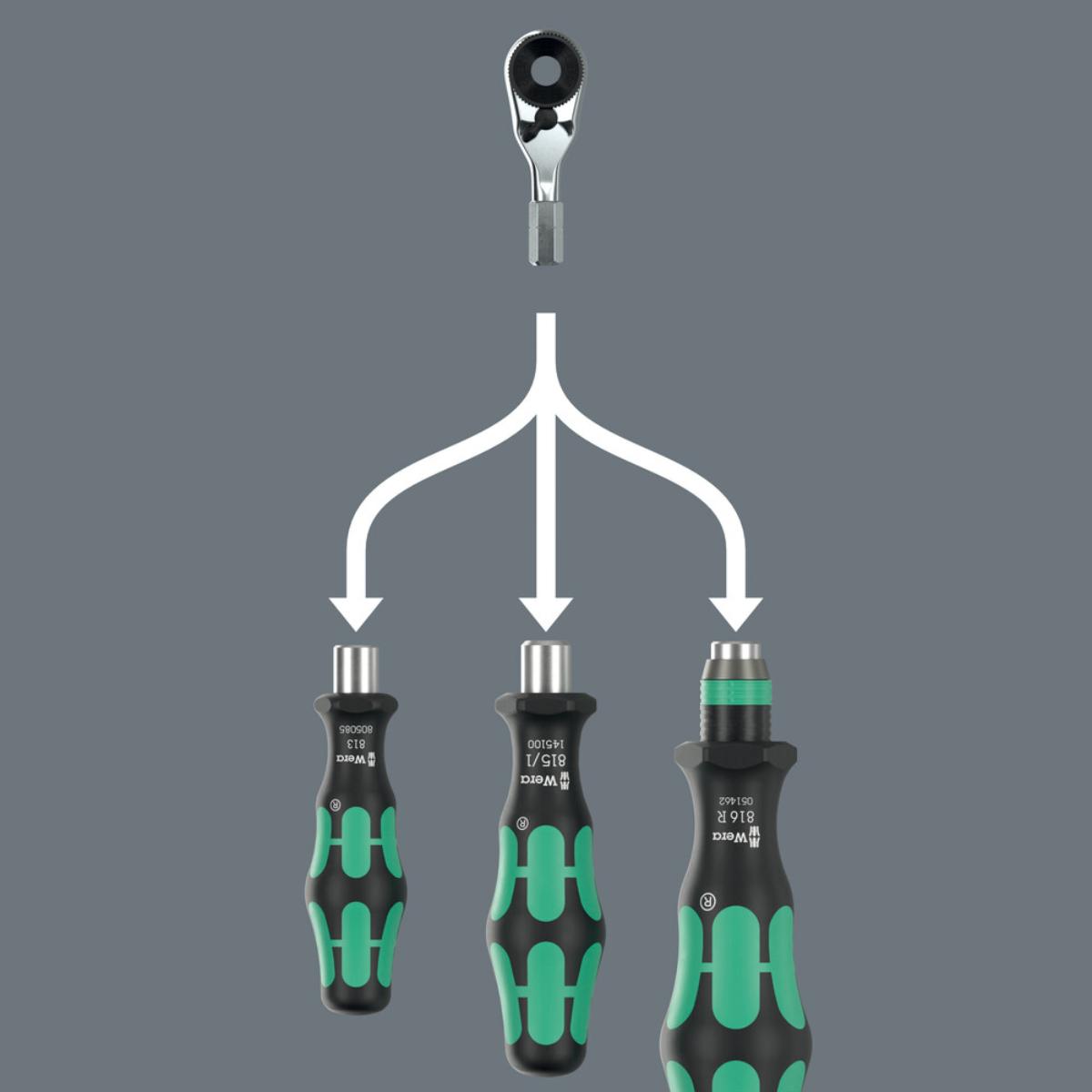 Wera 8011 Zyklop Mini 4 Bit-Ratsche, 1/4 zoll, 1/4 zoll x 50 mm