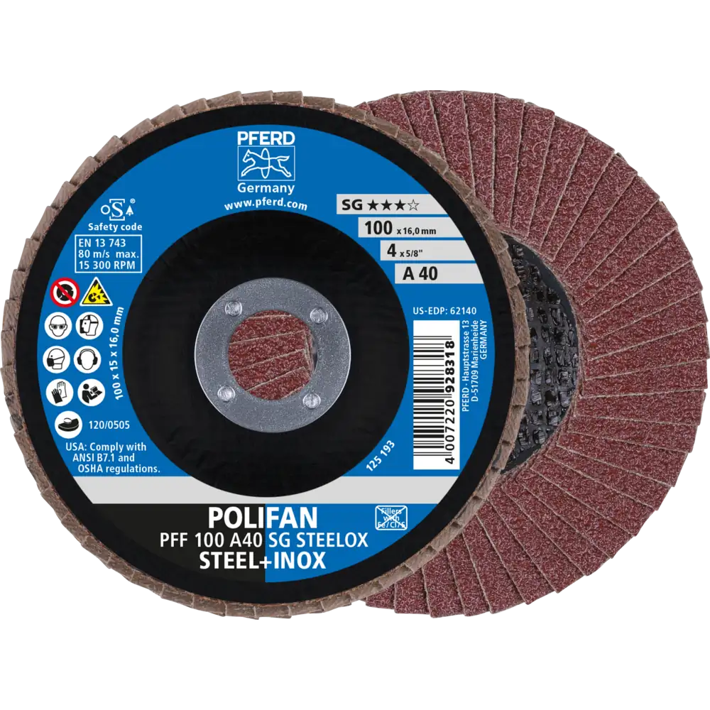 PFERD TOOLS POLIFAN Fächerscheibe PFF flach Leistungslinie SG STEELOX Stahl/Edelstahl