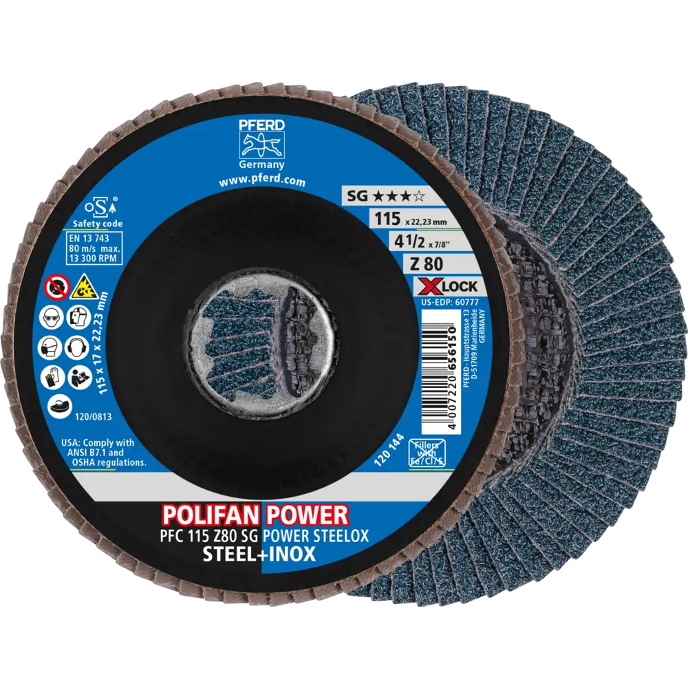 PFERD TOOLS POLIFAN POWER Fächerscheibe PFC X-LOCK konisch SG STEELOX Stahl/Edelstahl