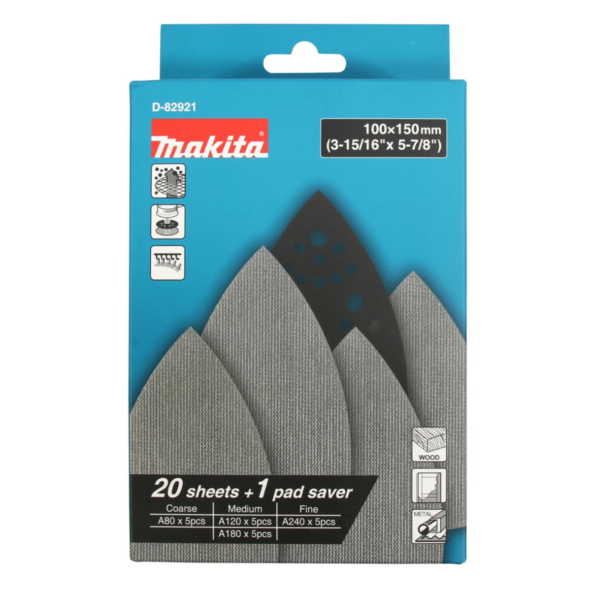Makita Netzschleifmittel 100x150 mm Körnung A80 - A240 Klett Gitter 21-teilges Set