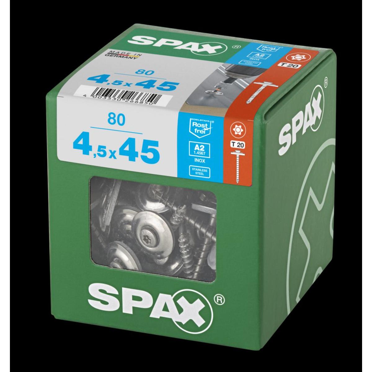 SPAX Spenglerschraube A2 T-Star Plus T20 4Cut 4,5 x 45 mm XL, 80 Stück