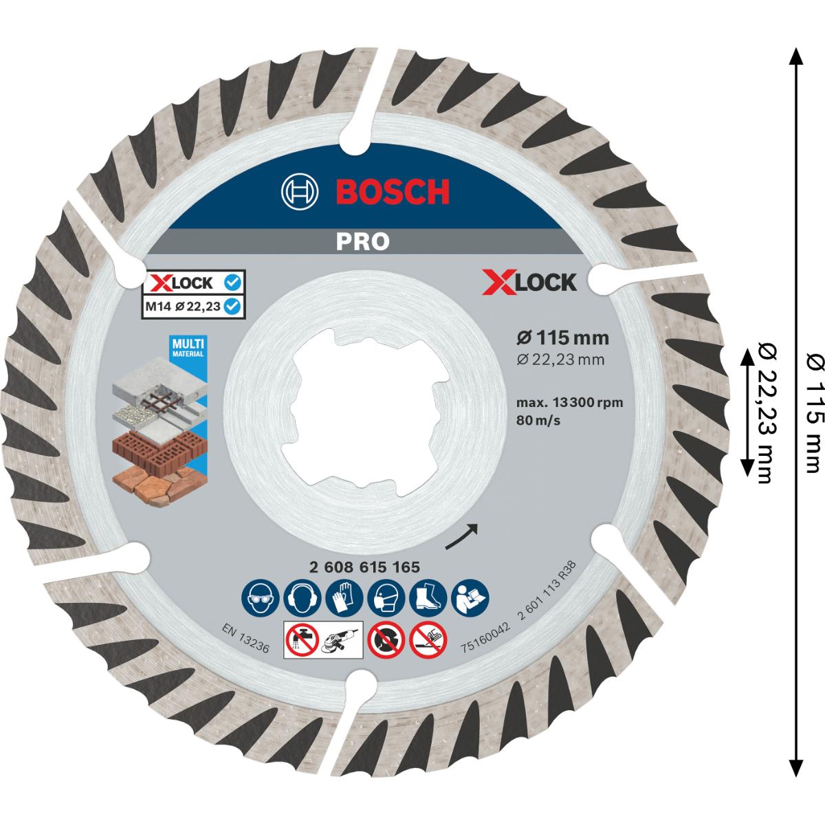 Bosch PRO Multi Material X-LOCK Diamanttrennscheibe, 115 x 22,23 mm