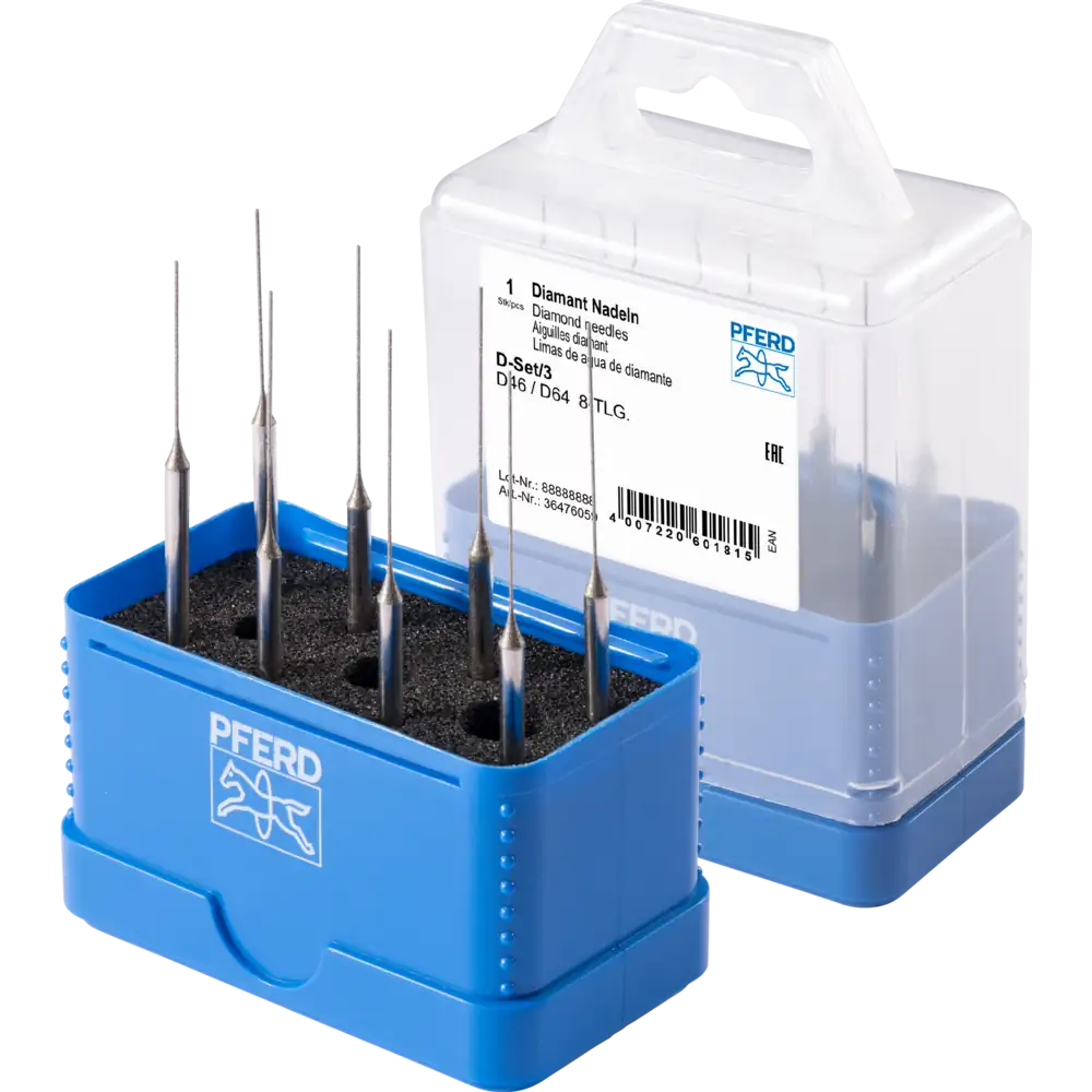 PFERD TOOLS Diamant-Nadeln-Set 8-tlg. Ø 0,42-0,72 mm Schaft-Ø3 mm D46/64 (fein)