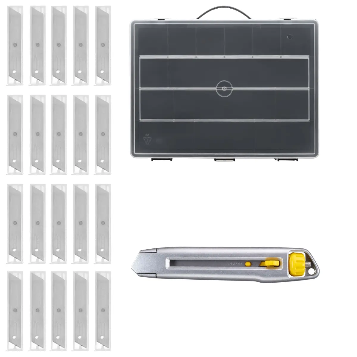 STANLEY Klingen-Vorratspack mit 200 Abbrechklingen 18mm und Interlock Cutter in praktischer Sortimentsbox