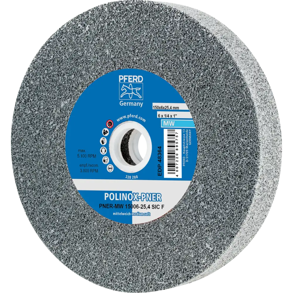 PFERD TOOLS POLINOX verpresstes Vlies-Rad PNER für Geradschleifer, Biegwellen und Schleifblöcke