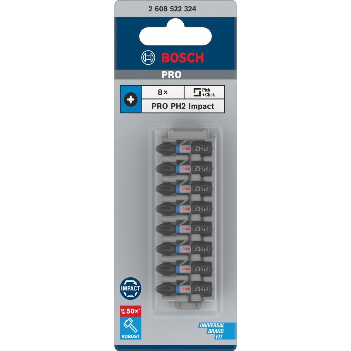 Bosch PRO Schrauberbit-Set Impact Control, 8-teilig, 8 x PH2, 25 mm