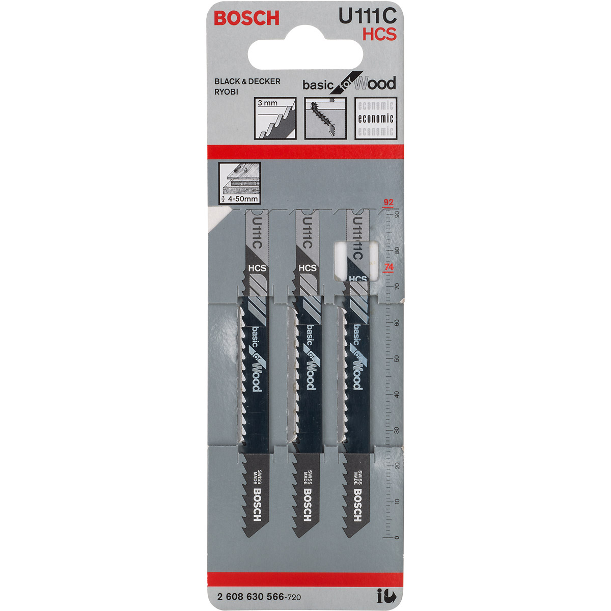 Bosch Stichsägeblatt U 111 C Basic for Wood, 3er-Pack