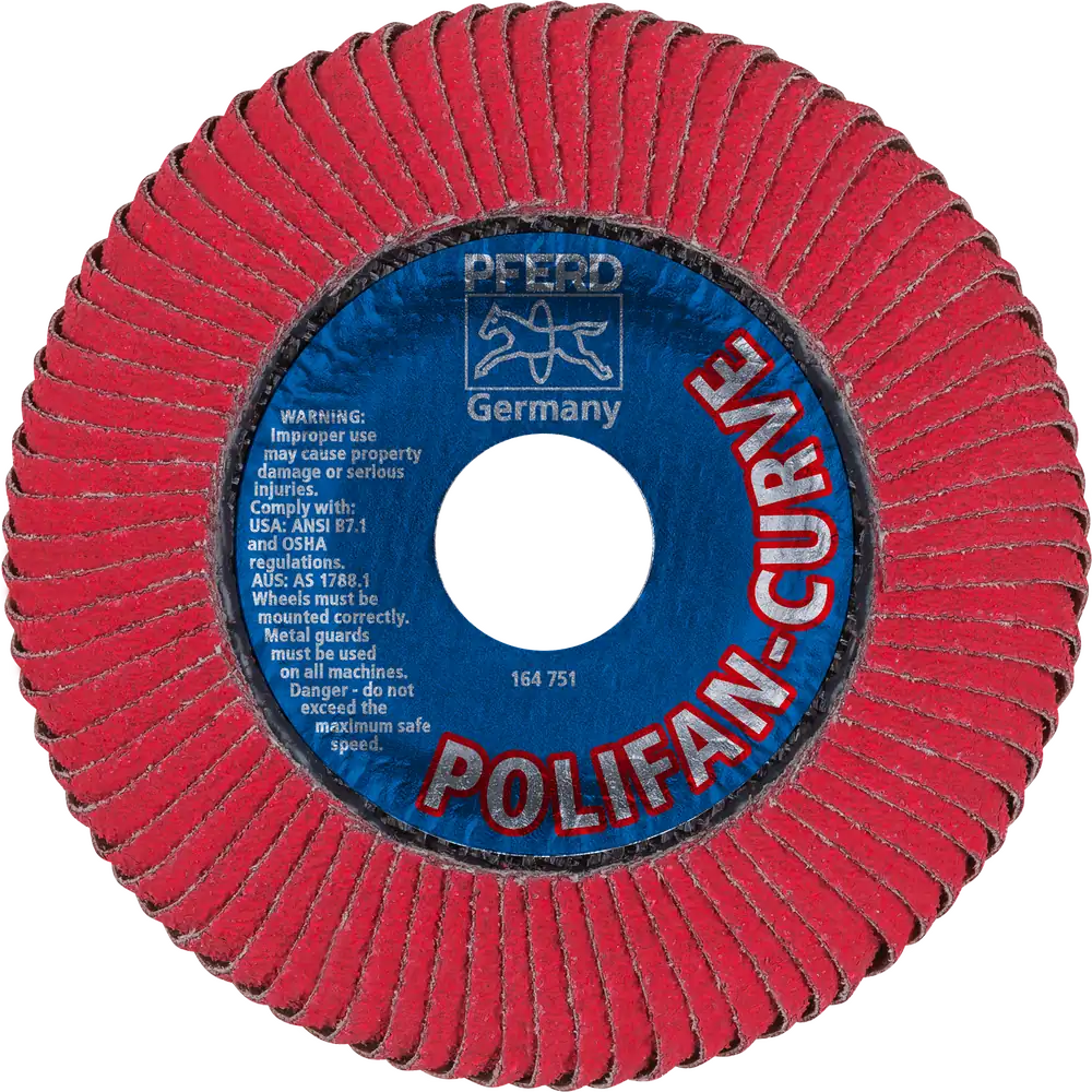 PFERD TOOLS POLIFAN CURVE Fächerscheibe PFR 115x22,23 mm Breite L CO60 SGP STEELOX für Stahl/Edelstahl (POS 2)