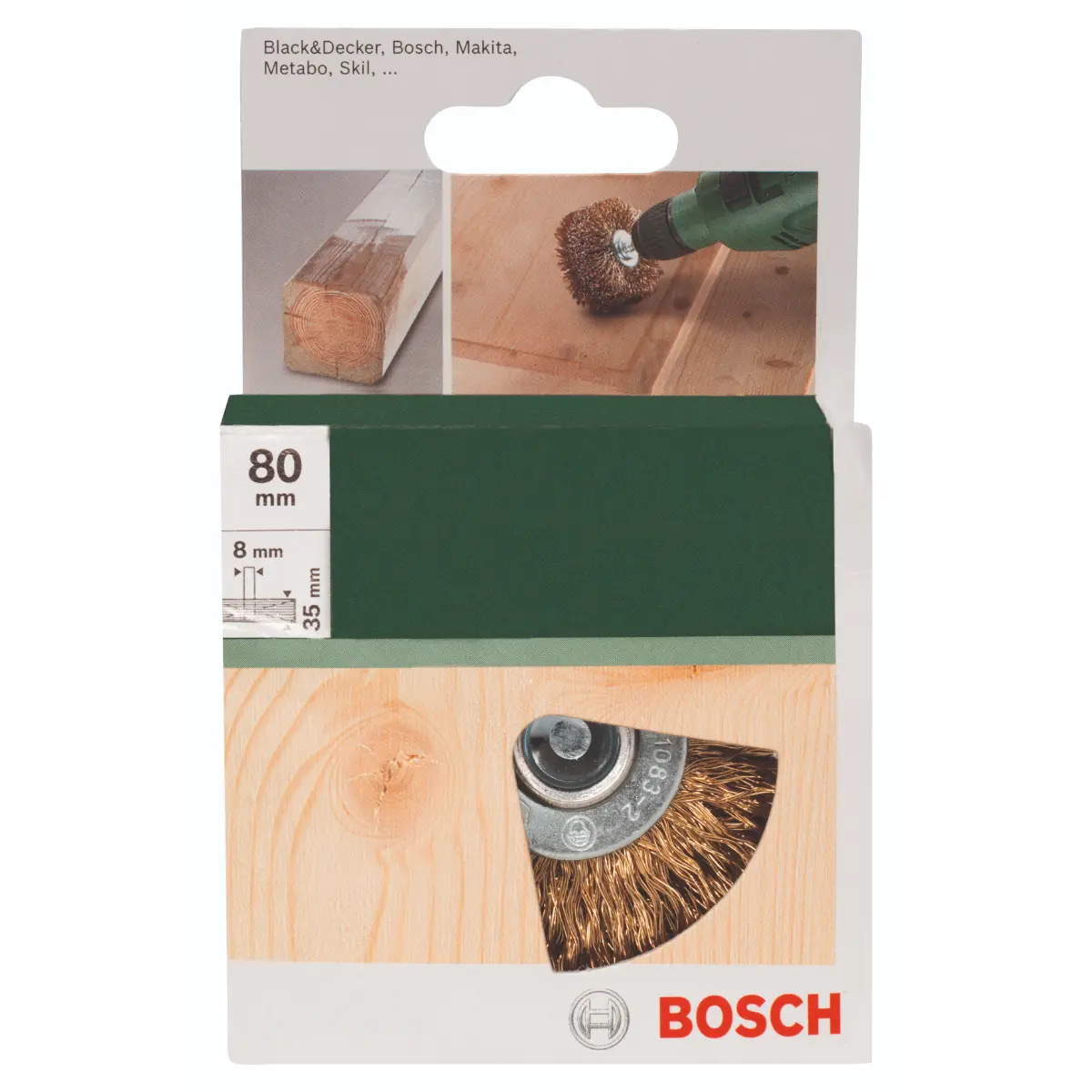 Bosch Holzstrukturbürste für Bohrmaschinen - Gewellter Draht, vermessingt, 80 mm