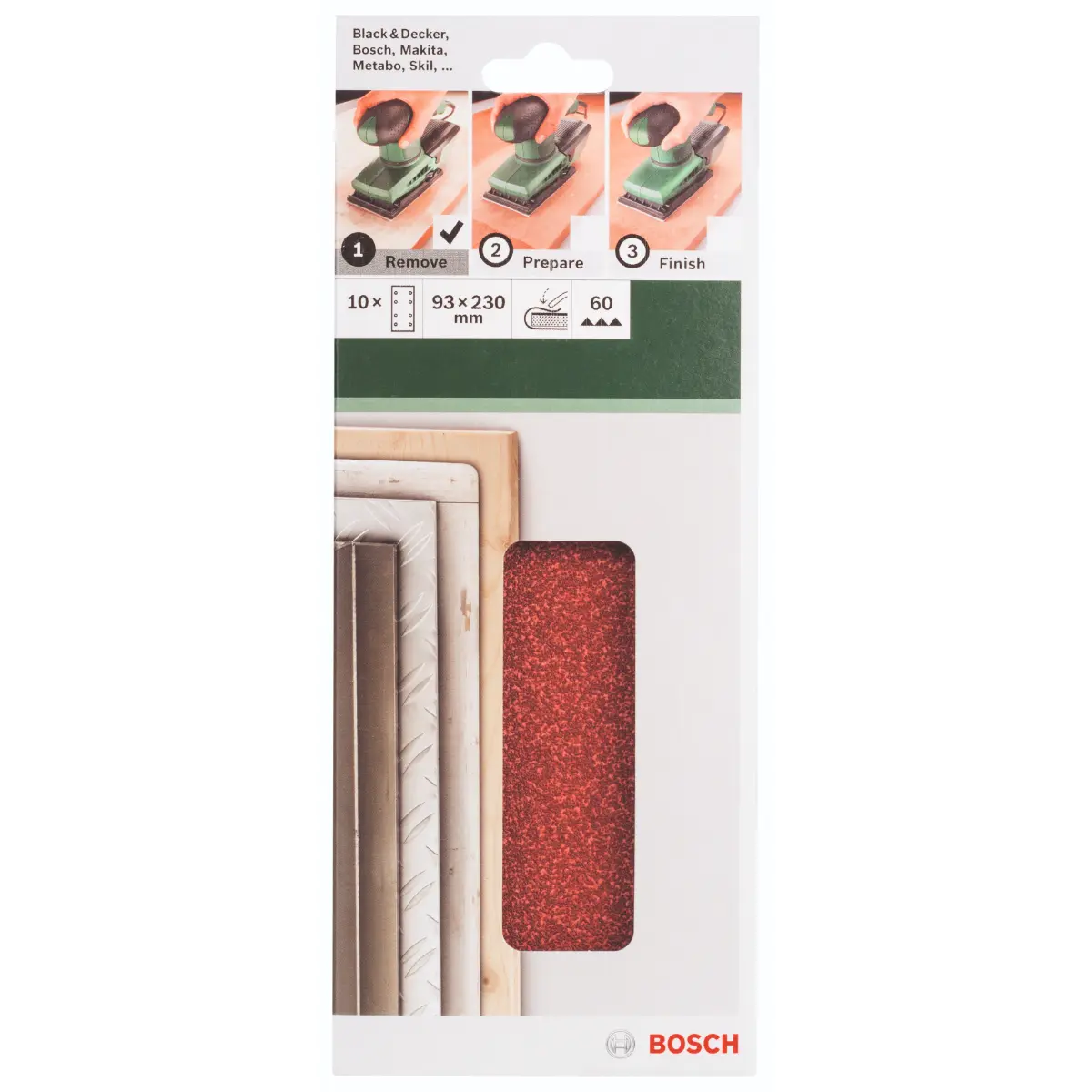 Bosch Schleifblatt-Set für Schwingschleifer K=60, 93 x 230 mm, 8 Löcher, 10-tlg.