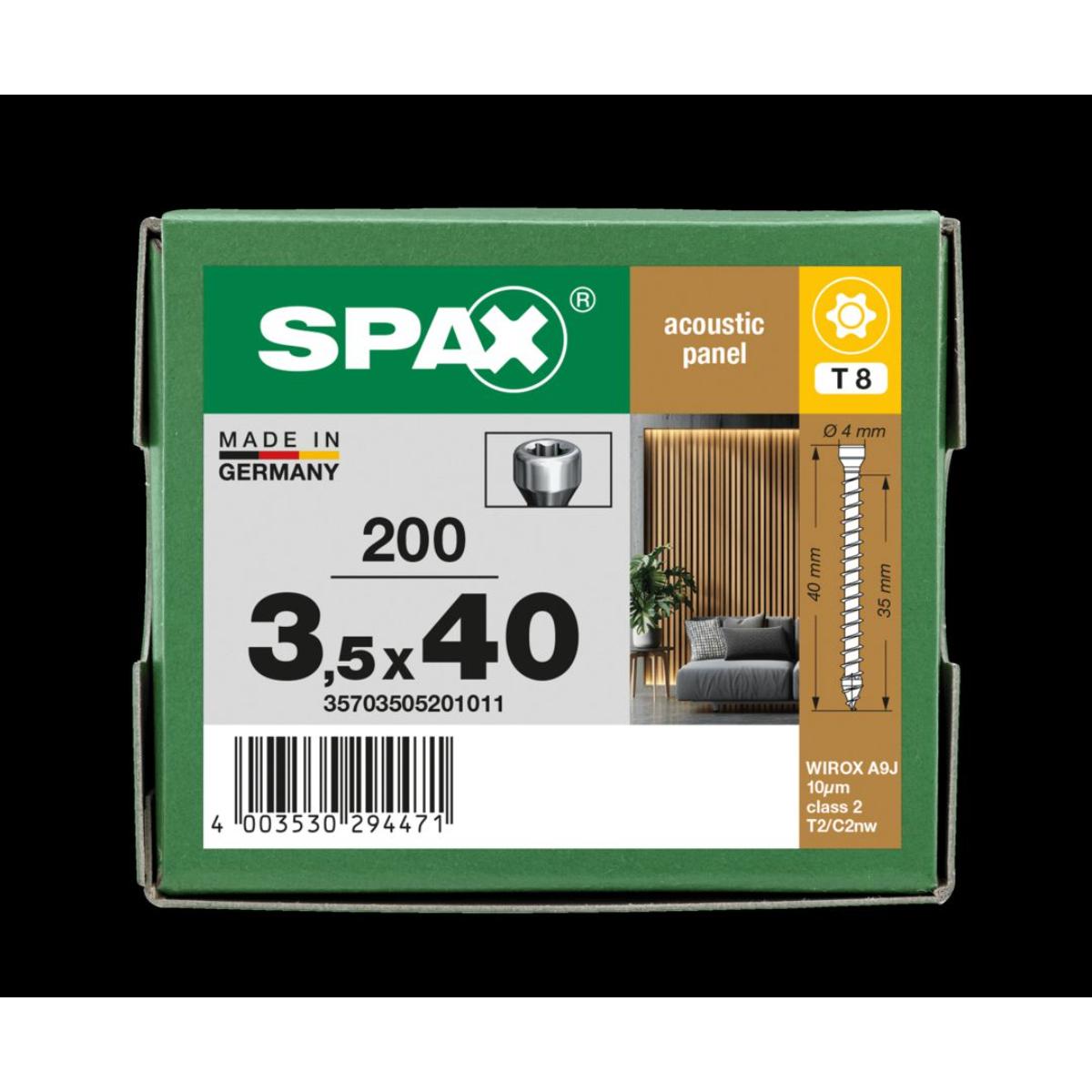 SPAX FÜR AKUSTIKVERKLEIDUNG KLEINER KOPF T-STAR PLUS T8 VGW 4-CUT- SPITZE WIROX, 200 Stück