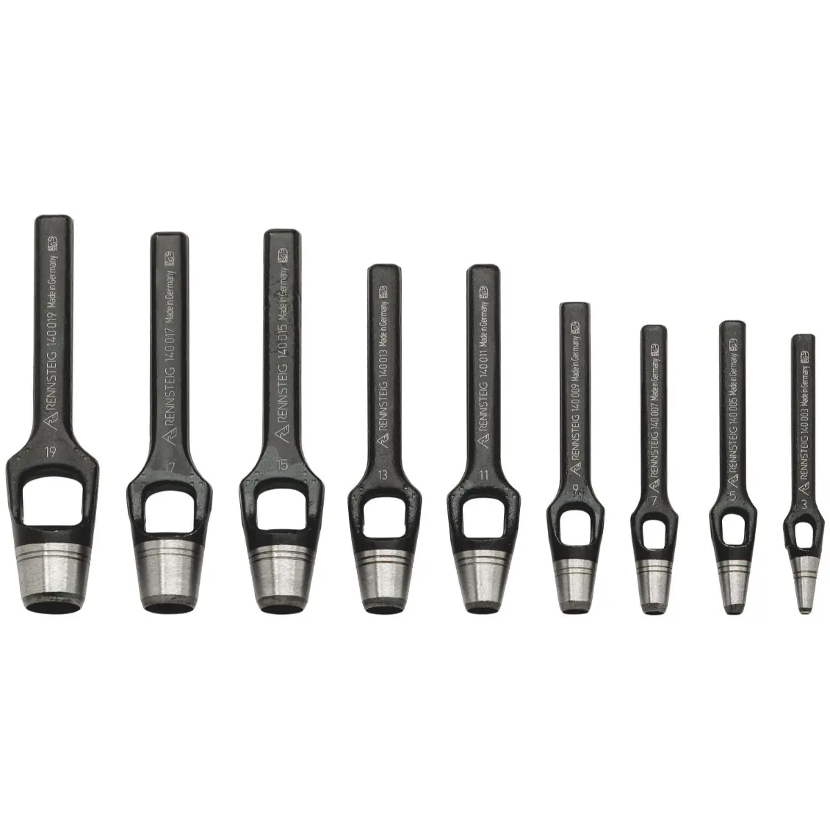 Rennsteig Henkellocheisensatz (9-teilig) Ø 3 - 19 mm