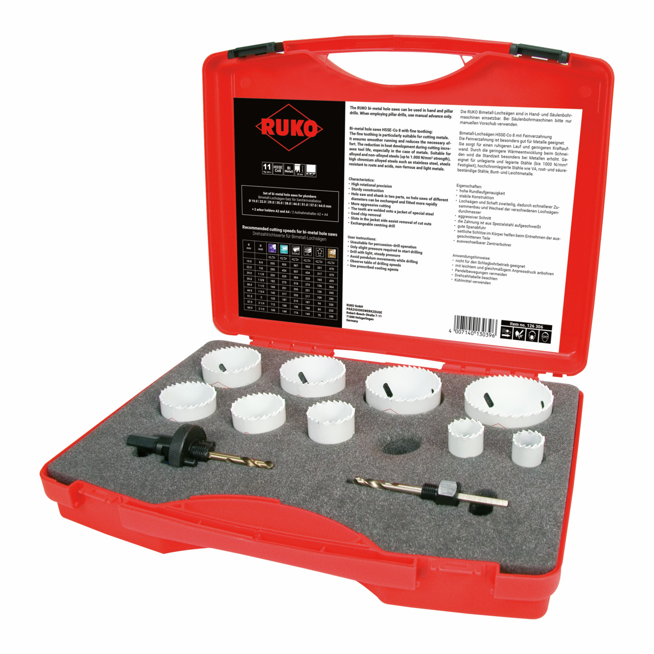 RUKO Bimetall-Lochsägen-Satz HSS-Co 8 im Kunststoffkoffer