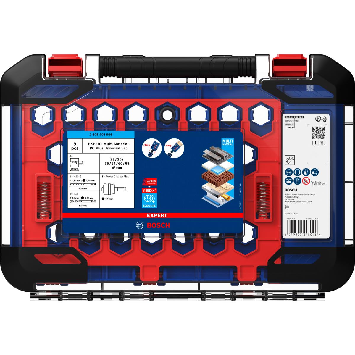 Bosch EXPERT Multi Material Power Change Plus-Lochsäge, 22/25/35/51/60/68x60 mm,9-teiliges Set
