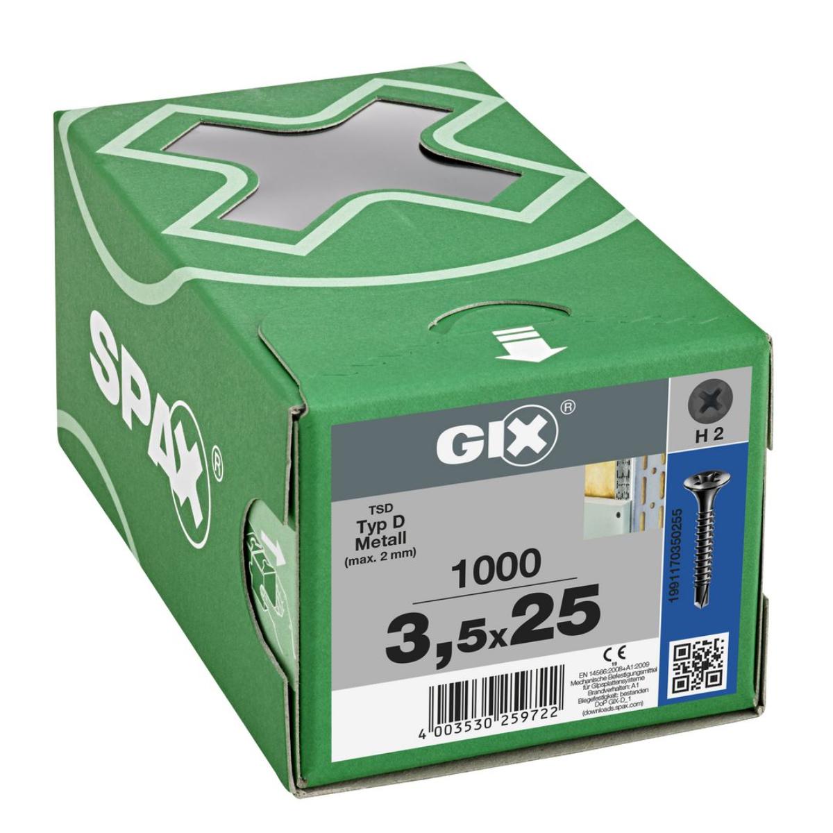 SPAX GIX-D Trompetenkopf H2 Bohrspitze phosphatiert, 1000 Stück