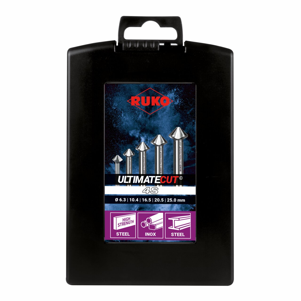 RUKO ULTIMATECUT Kegelsenker 4S BOOST, HSS-Co 5, ähnlich DIN 335, 90°, 3-Flächenschaft - 6-tlg.