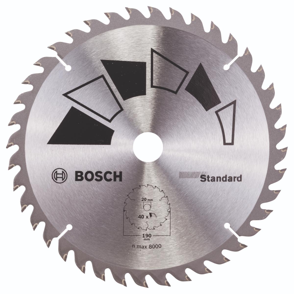 Bosch Kreissägeblatt STANDARD D= 190 mm, Bohrung= 20 mm, Z= 40