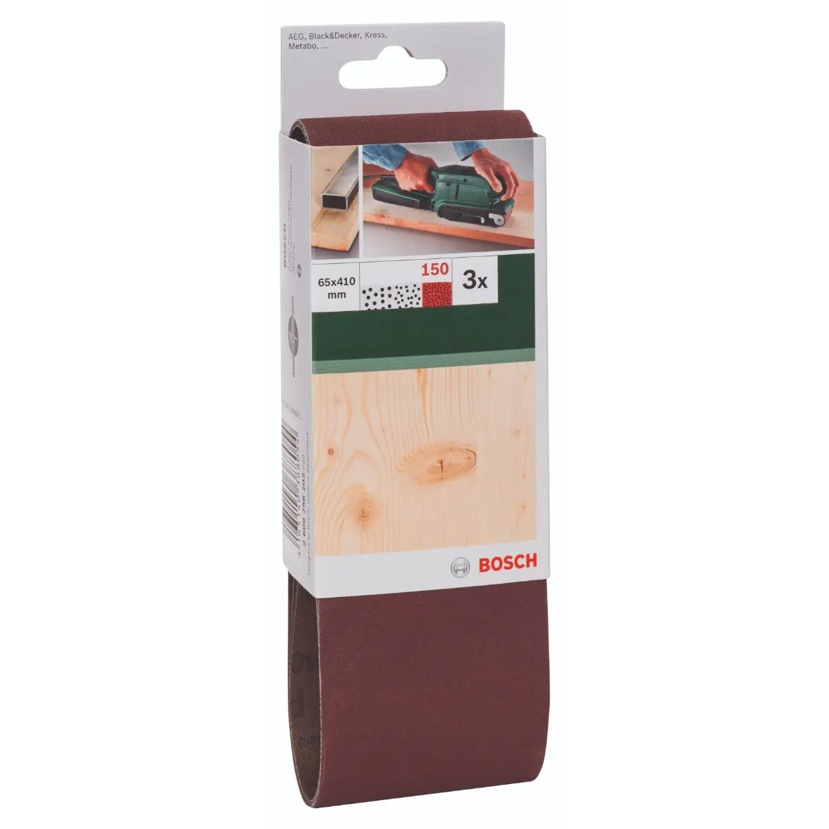 Bosch Schleifband-Set für Bandschleifer, rote Qualität K=150, 65 x 410 mm, 3-tlg.