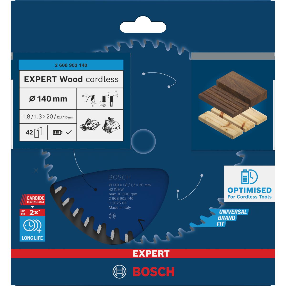 Bosch EXPERT Wood Kreissägeblatt, 140x1,8x20 mm, Z42 mit Reduzierring