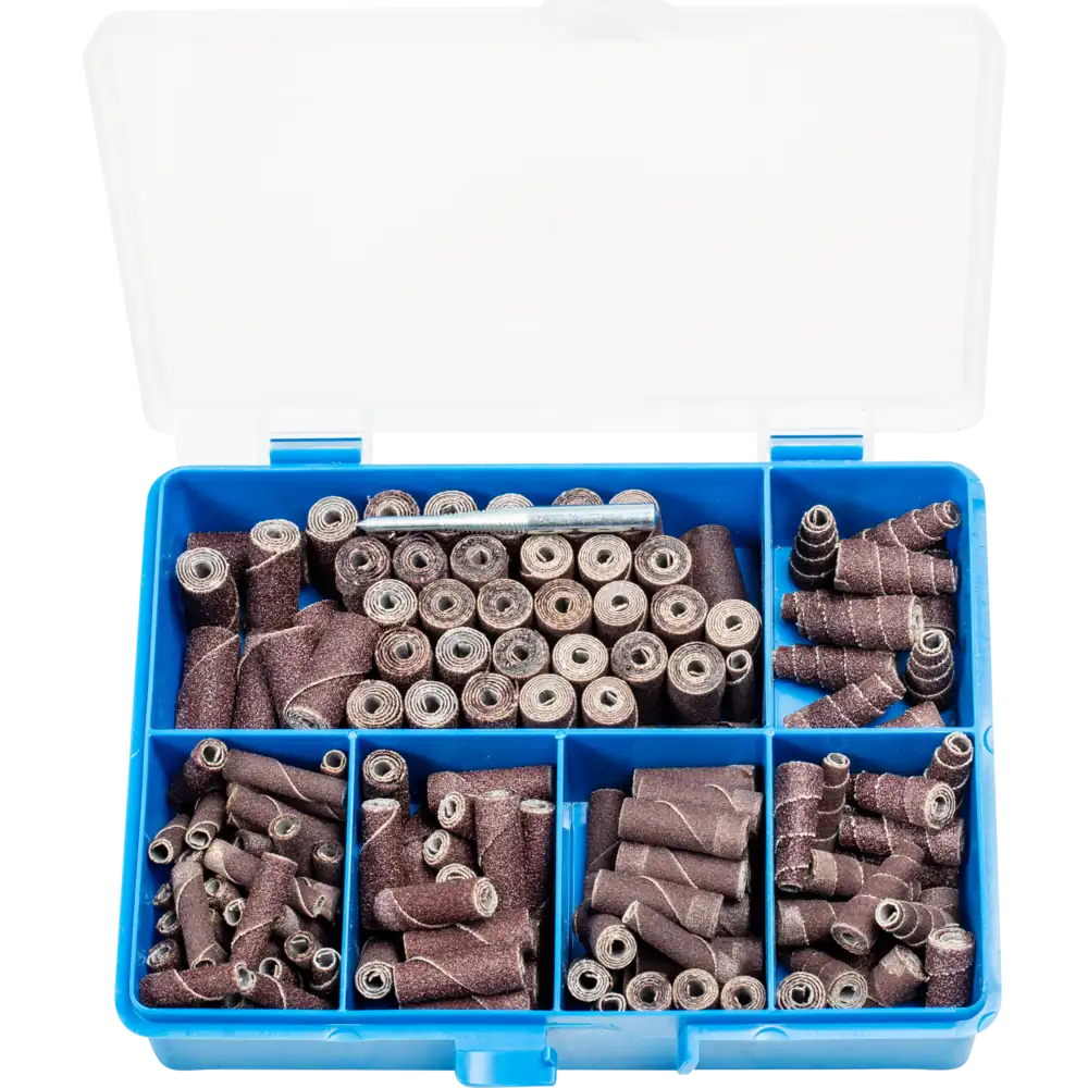 PFERD TOOLS POLIROLL-SET Inhalt 150 Stk. zylindrische und konische Schleifrollen mit Werkzeughalter