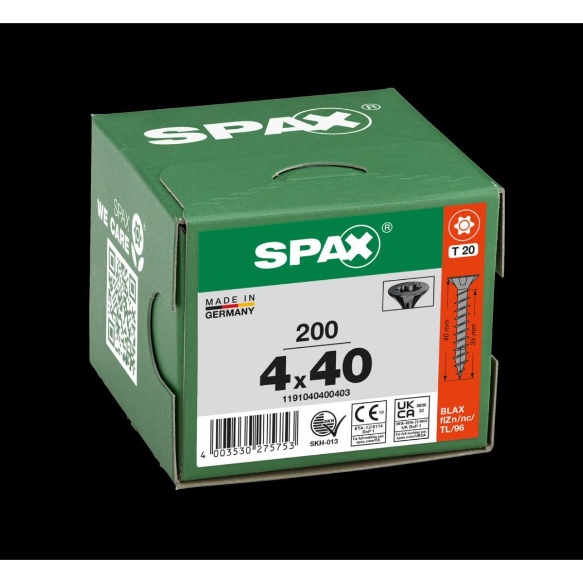 SPAX Senkmultikopf T-Star Plus T20 Vollgewinde schwarz verzinkt, 200 Stück