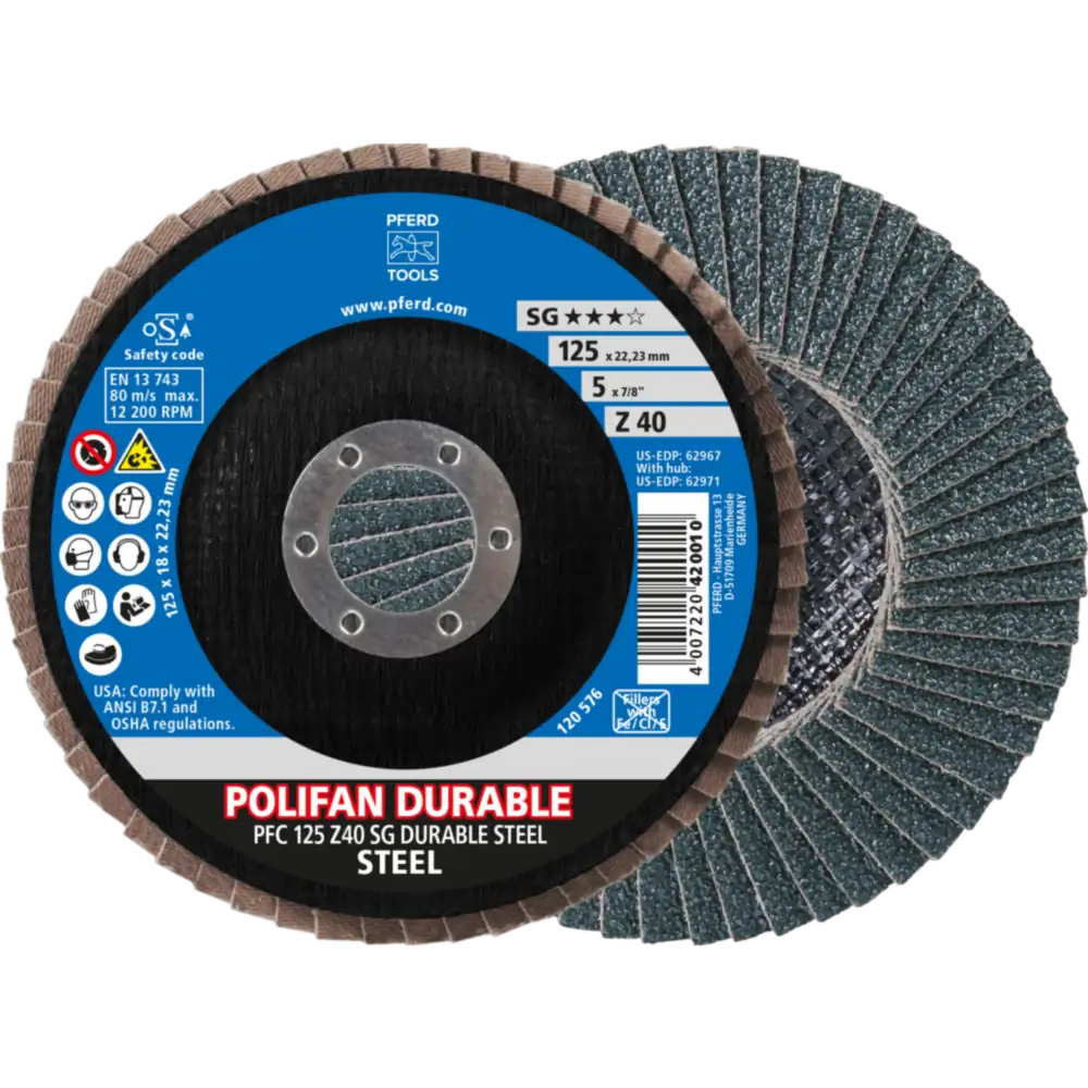 PFERD TOOLS POLIFAN POWER Fächerscheibe PFC konisch Leistungslinie SG DURABLE STEEL für Stahl