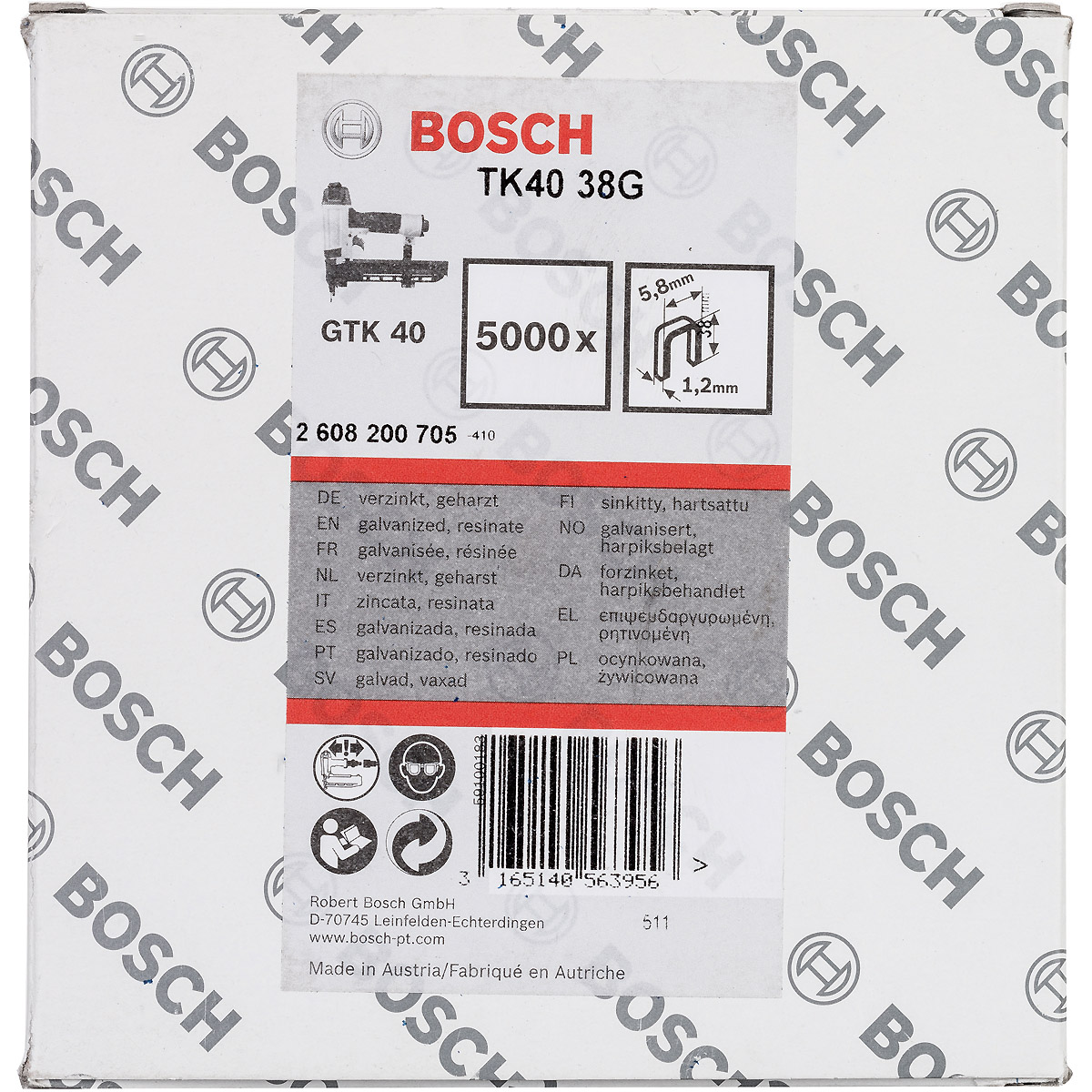 Bosch Schmalrückenklammer, 5,8 mm, 1,2 mm, verzinkt, 5000er-Pack
