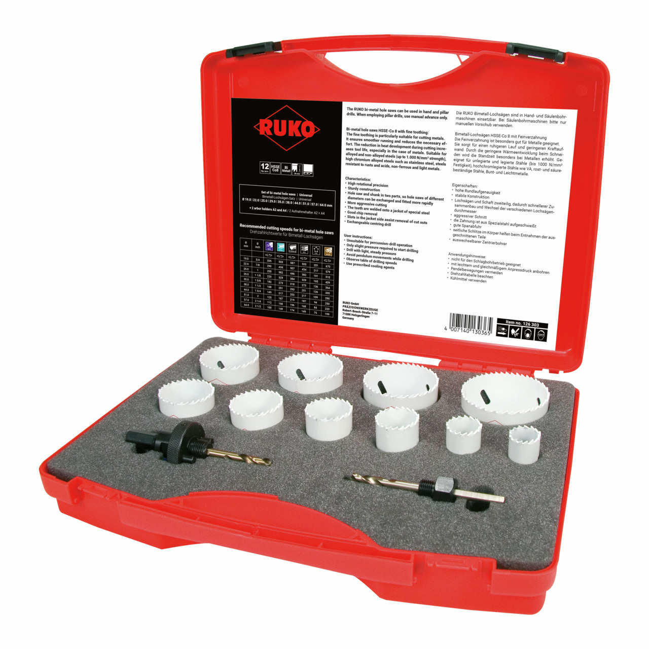 RUKO Bimetall-Lochsägen-Satz HSS-Co 8 im Kunststoffkoffer